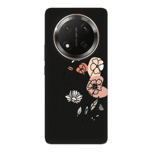 Honor Magic 7 Lite Lady with Flowers Black Colored Silicone TPU Θήκη